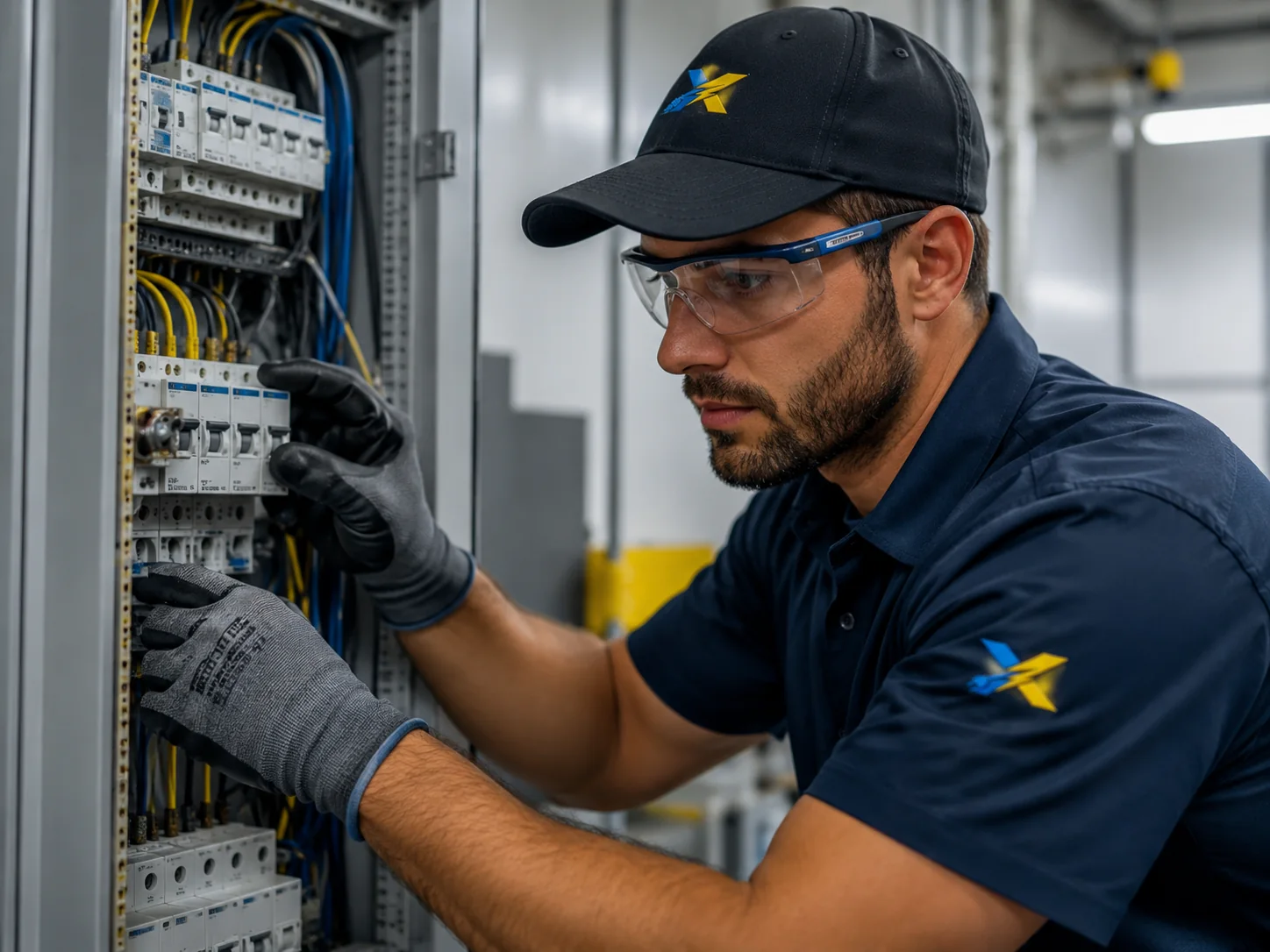 Electricista realizando mantenimiento de un tablero eléctrico en Río Cuarto